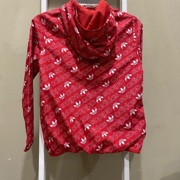 Adidas Originals Red All Over Logo Zip Hoodie Youth Large 9–10Y- Tote 0142 - Picture 4 of 8